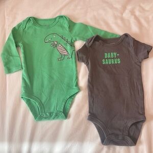 Green Long Sleeve Baby Boy Onesie Gray Dinosaur Short Sleeve Onesie Set 6 Months